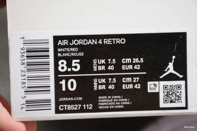 Rep TBK 4 Air Metallic Jordan Red CT8527-112 0719